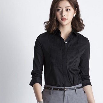 OFFIY不撞衫不透肤白色风琴褶公务员正式面试修身纯棉衬衫女长袖