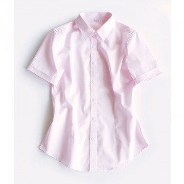 OFFIY-夏季新品纯棉贡缎白色浅粉公务员职业正装面试短袖衬衫女