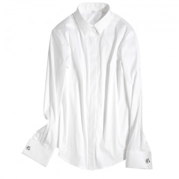 OFFIY-经典法式袖扣白衬衫女2018新款正式职业面试高级通勤衬衣