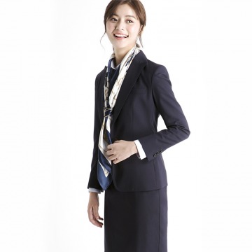 OFFIY-SHARP II春秋款藏青色枪驳领修身正装中长款小西装外套女