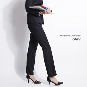 OFFIY-ADVANCED职业面试正式夏季薄款藏青色暗条纹通勤直筒西裤女