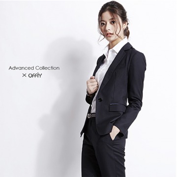 OFFIY-ADVANCED羊毛黑色公务员面试职业修身正装套装西装外套女