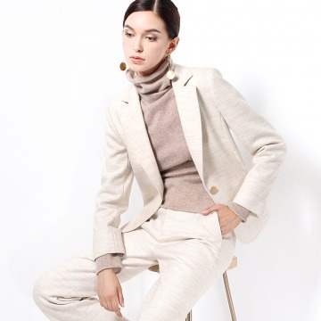 OFFIY-Classy秋冬西装套装女时尚米白色毛呢职业正装小西服外套