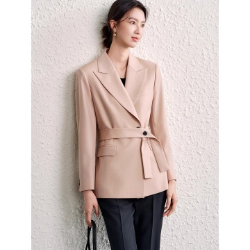 温柔与干练定制羊毛人字纹束腰高级职业西装外套女25新