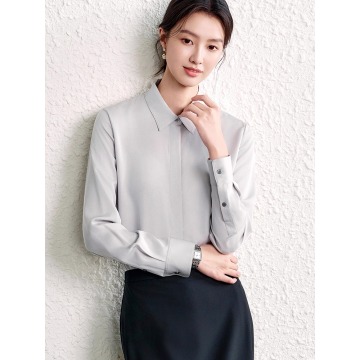 柔光珍珠缎面重磅醋酸丝滑暗门襟重要场合小衫长袖女衬衫